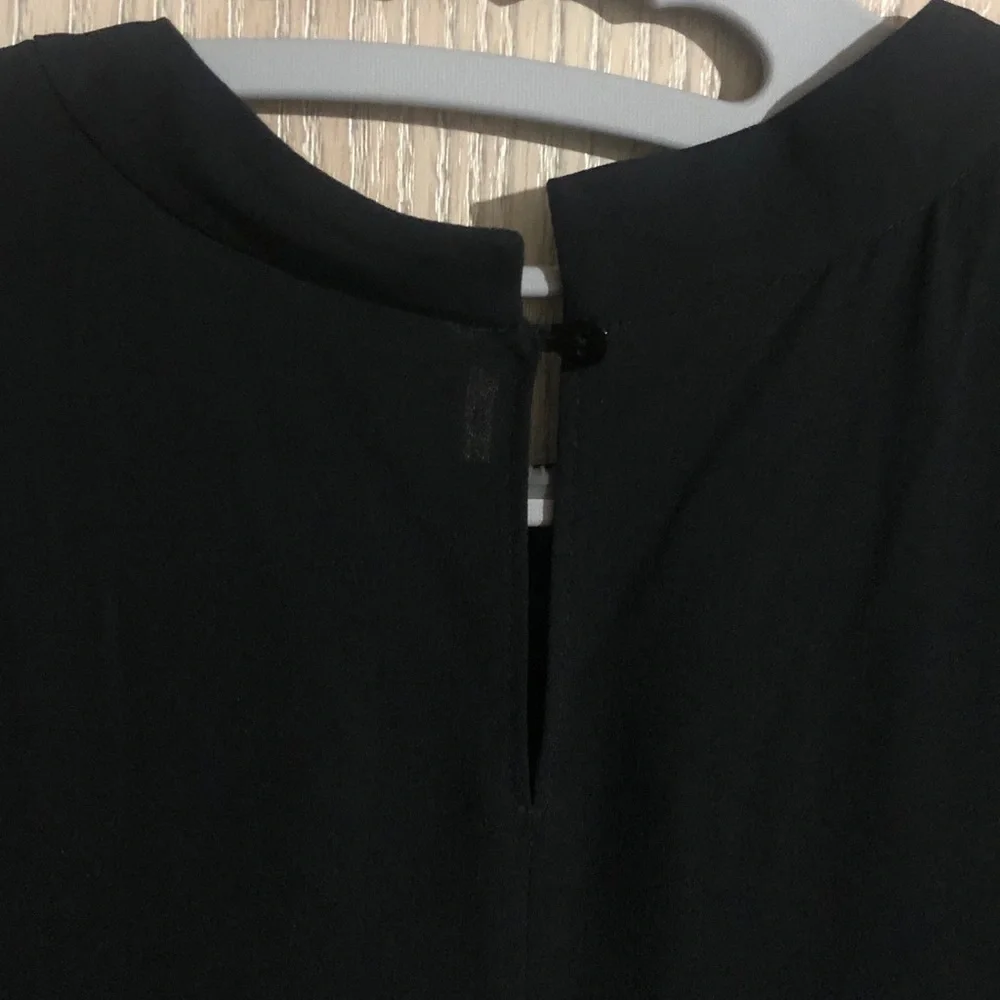 Eileen Fisher Silk Georgette Crepe Sleeveless Black Midi Dress L - Picture 9 of 9